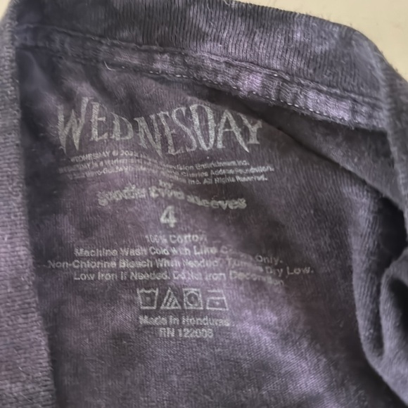 Purple and black tie dye Wednesday Addams t-shirt. - Picture 2 of 4